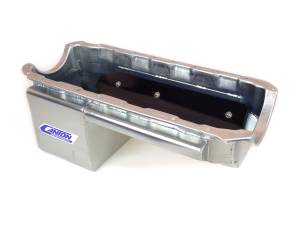 Canton Drag Race Oil Pans - Canton Chevy Drag Race Pans - Canton Racing Products - Canton Drag Race Chevy BBC Mark 4 Blocks With Aftermarket Offset Starters Oil Pan - Silver