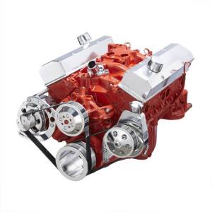 CVF Chevy Small Block Serpentine Conversion System with Power Steering & Alternator Brackets, For Long Water Pump - Polished