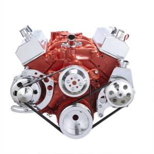 CVF Racing - CVF Chevy Small Block Serpentine Conversion System with Power Steering & Alternator Brackets, For Long Water Pump - Polished - Image 2