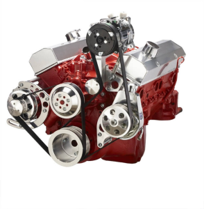 CVF Chevy Small Block Serpentine Conversion System with AC, Alternator & Power Steering Brackets, For Long Water Pump - Polished