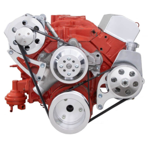 CVF Chevy Small Block Serpentine Conversion System with High Mount Alternator, Power Steering & Long Water Pump - Polished