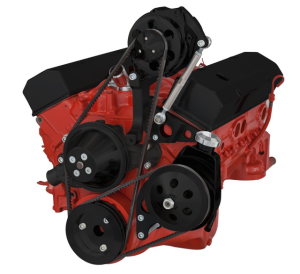 CVF Chevy Small Block V-Belt System with High Mount Alternator & Power Steering Brackets, For Short Water Pump - Black
