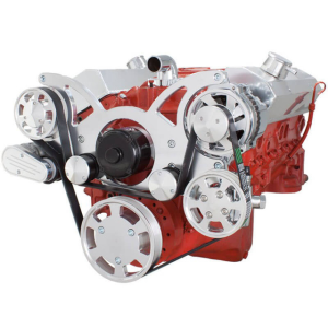 CVF Chevy Small Block Serpentine System with Power Steering & Alternator with Electric Water Pump (All Inclusive) - Polished 