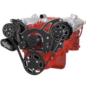 CVF Chevy Small Block Serpentine System with AC & Alternator with Electric Water Pump (All Inclusive) - Black Diamond