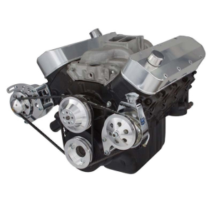 CVF Chevy Big Block V-Belt System with Power Steering Brackets, For Short Water Pump - Polished