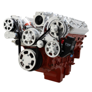 CVF Chevy LS Mid-Mount Serpentine System with AC, Alternator & Power Steering - Polished (All Inclusive)