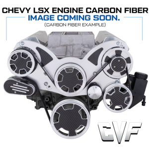 CVF Chevy LS Mid-Mount Serpentine System with AC, Alternator & Power Steering - Polished W/ Carbon Fiber Inlay (All Inclusive)