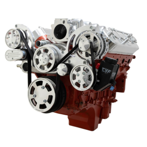 CVF Chevy LS Mid-Mount Serpentine System with Power Steering & Alternator - Polished (All Inclusive)