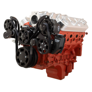 CVF Chevy LS Mid-Mount Serpentine System with Power Steering & Alternator - Black (All Inclusive)