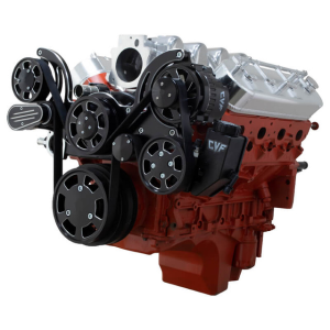 CVF Chevy LS Mid-Mount Serpentine System with Power Steering & Alternator - Black Diamond (All Inclusive)