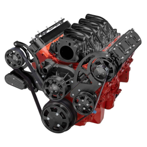 CVF Chevy LS High-Mount Serpentine System with Power Steering & Alternator - Black (All Inclusive)