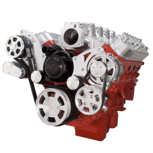 CVF Chevy LS High-Mount Serpentine System with AC, Alternator & Power Steering with Electric Water Pump - Polished (All Inclusive)