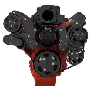 CVF Racing - CVF Chevy LS High-Mount Serpentine System with AC, Alternator & Power Steering with Electric Water Pump - Black (All Inclusive) - Image 2