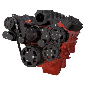 CVF Chevy LS High-Mount Serpentine System with AC, Alternator & Power Steering with Electric Water Pump - Black (All Inclusive)