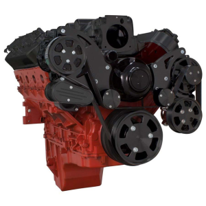 CVF Racing - CVF Chevy LS High-Mount Serpentine System with AC, Alternator & Power Steering with Electric Water Pump - Black (All Inclusive) - Image 3