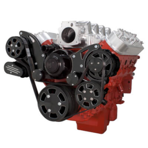 CVF Chevy LS High-Mount Serpentine System with AC, Alternator & Power Steering with Electric Water Pump - Black Diamond (All Inclusive)