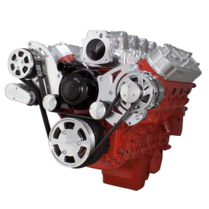 CVF Chevy LS High-Mount Serpentine System with AC & Alternator with Electric Water Pump - Polished (All Inclusive)