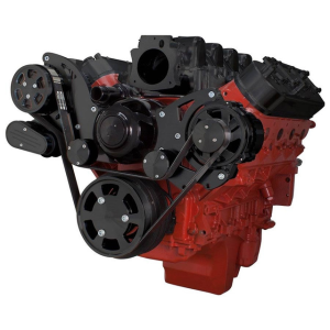 CVF Chevy LS High-Mount Serpentine System with AC & Alternator with Electric Water Pump - Black (All Inclusive)