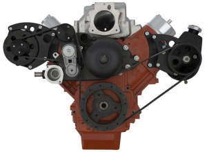 CVF Chevy LS Serpentine Conversion with AC, Power Steering & Alternator Brackets, For Mechanical Water Pump - Black