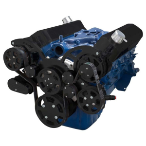 CVF Ford SBF 289, 302 & 351W Serpentine System with AC, Power Steering & Alternator - Stealth Black (All Inclusive)