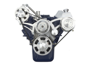 CVF Ford SBF 289, 302 & 351W Serpentine Conversion Special Cobra Configuration with High Mount  Alternator & Power Sterring Brackets, For High Flow Water Pump - Polished