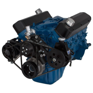 CVF Ford SBF 289, 302 & 351W V-Belt System with Alternator & Power Steering Brackets, For High Flow Water Pump - Black
