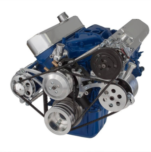CVF Ford SBF 289, 302 & 351W V-Belt System with AC, Alternator & Power Steering Brackets, For High Flow Water Pump - Polished