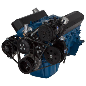 CVF Ford SBF 289, 302 & 351W V-Belt System with AC, Alternator & Power Steering Brackets, For High Flow Water Pump - Black