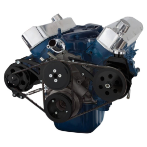 CVF Ford SBF 289, 302 & 351W V-Belt System with Alternator & Power Steering Brackets, For Shorty Water Pump - Black