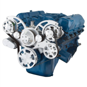 CVF Ford SBF 351C, 351M & 400 Serpentine System with AC, Power Steering & Alternator, High Flow Water Pump - Polished (All Inclusive)