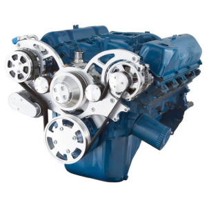 CVF Ford SBF 351C, 351M & 400 Serpentine System with AC & Alternator, High Flow Water Pump - Polished (All Inclusive)