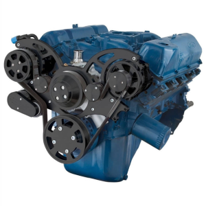 CVF Ford SBF 351C, 351M & 400 Serpentine System with AC & Alternator, High Flow Water Pump - Stealth Black (All Inclusive)