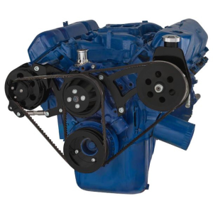 CVF Ford SBF 351C, 351M & 400 V-Belt System with Power Steering & Alternator Brackets, For High Flow Water Pump - Black