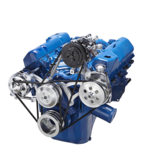 CVF Ford SBF 351C, 351M & 400 V-Belt System with High Mount AC, Alternator & Power Steering Brackets, For High Flow Water Pump - Polished