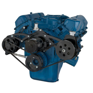 CVF Ford SBF 351C, 351M & 400 V-Belt System with Power Steering & Alternator Brackets, For Electric Water Pump - Black
