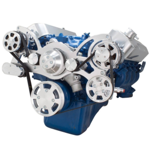 CVF Ford BBF 429 & 460 Serpentine System with AC, Power Steering & Alternator, High Flow Water Pump - Polished (All Inclusive)