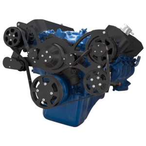 CVF Ford BBF 429 & 460 Serpentine System with AC, Power Steering & Alternator, High Flow Water Pump - Black (All Inclusive)