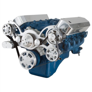 CVF Ford BBF 429 & 460 Serpentine System with Power Steering & Alternator, High Flow Water Pump - Polished (All Inclusive)