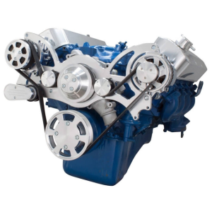 CVF Ford BBF 429 & 460 Serpentine System with AC & Alternator, High Flow Water Pump - Polished (All Inclusive)