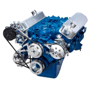 CVF Ford BBF 429 & 460 V-Belt System with AC, Alternator & Power Steering Brackets, For High Flow Water Pump - Polished