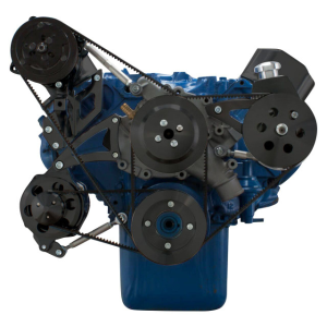 CVF Ford BBF 429 & 460 V-Belt System with AC, Alternator & Power Steering Brackets, For High Flow Water Pump - Black