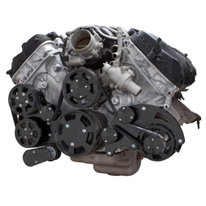 CVF Ford Coyote 5.0L Serpentine System with AC, Power Steering & Alternator, High Flow Water Pump - Black (All Inclusive)