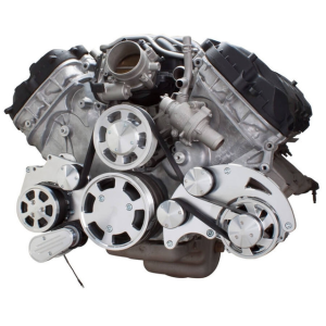 CVF Ford Coyote 5.0L Serpentine System with AC & Alternator, High Flow Water Pump - Polished (All Inclusive)