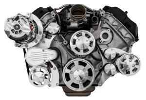 CVF Ford Coyote 5.0L Compact Serpentine System with PS & ALT, High Flow Water Pump - Polished (All Inclusive)