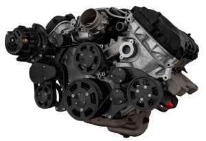 CVF Ford Coyote 5.0L Compact Serpentine System with PS & ALT, High Flow Water Pump - Black (All Inclusive)