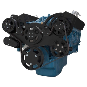 CVF SBM Serpentine System with AC, Power Steering & Alternator For High Flow Water Pump - Black (All Inclusive)