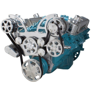 CVF Pontiac 350-400, 428 & 455 V8 Serpentine System with Power Steering & AC Alternator For High Flow Water Pump - Polished (All Inclusive)