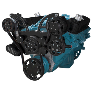CVF Pontiac 350-400, 428 & 455 V8 Serpentine System with Power Steering & AC Alternator For High Flow Water Pump - Black Diamond (All Inclusive)