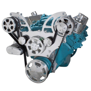CVF Pontiac 350-400, 428 & 455 V8 Serpentine System with AC & Alternator For High Flow Water Pump - Polished (All Inclusive)