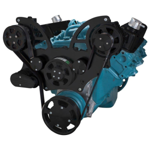 CVF Pontiac 350-400, 428 & 455 V8 Serpentine System with AC & Alternator For High Flow Water Pump - Black (All Inclusive)